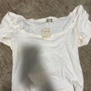 Free People White Off-Shoulder Ribbed Crop Top